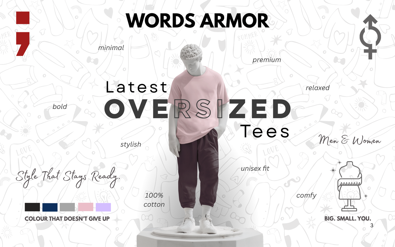 Plain oversized t-shirts for men and women in solid colours by Words Armor – 100% cotton, relaxed fit, everyday wear
