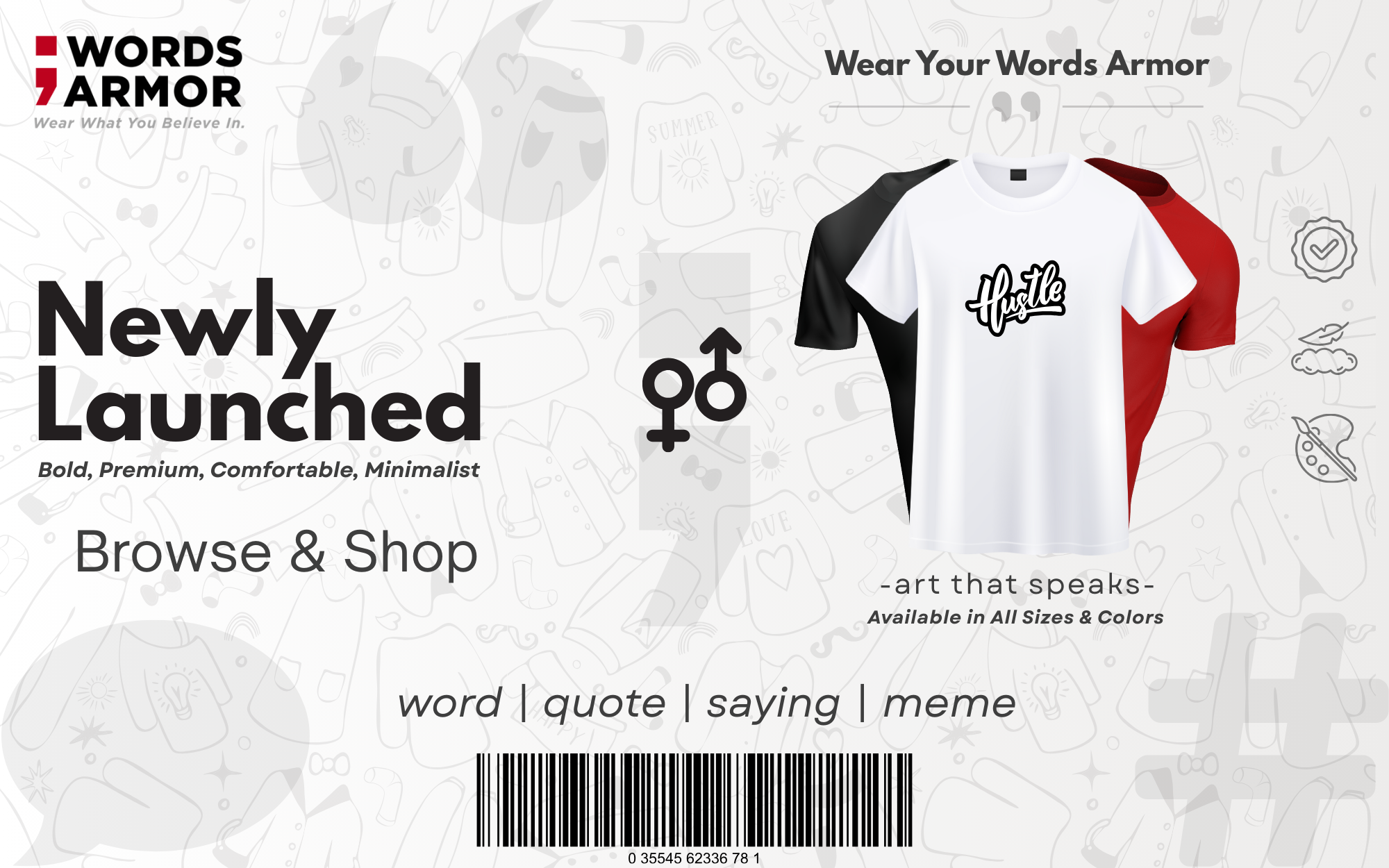 Words Armor main banner showcasing bold and motivational apparel.