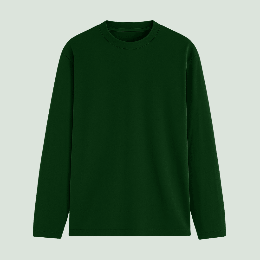 Bottle Green Full Sleeve Solid T-Shirt Front View - Words Armor
