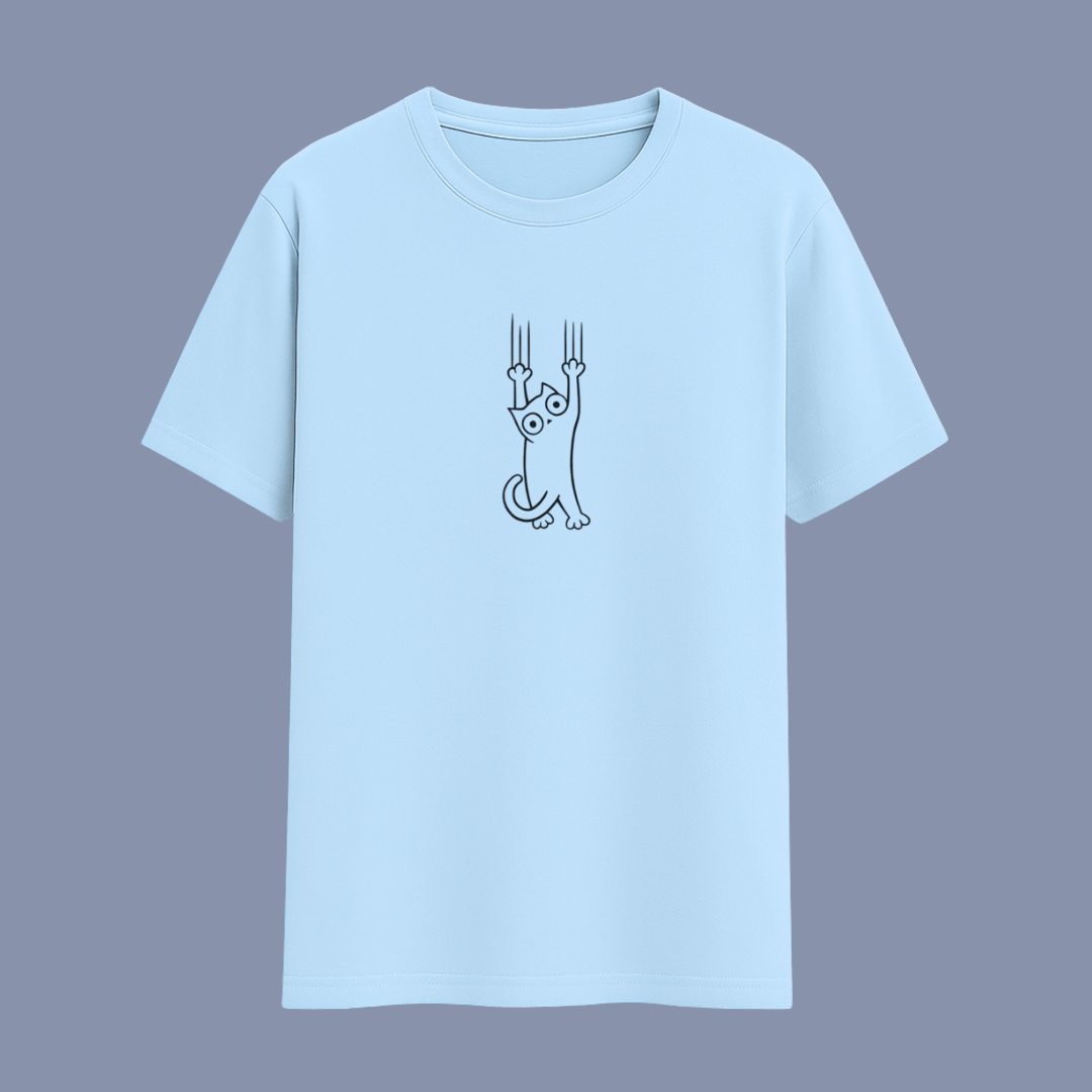 Light blue t-shirt with a small graphic on a solid background wordsarmor