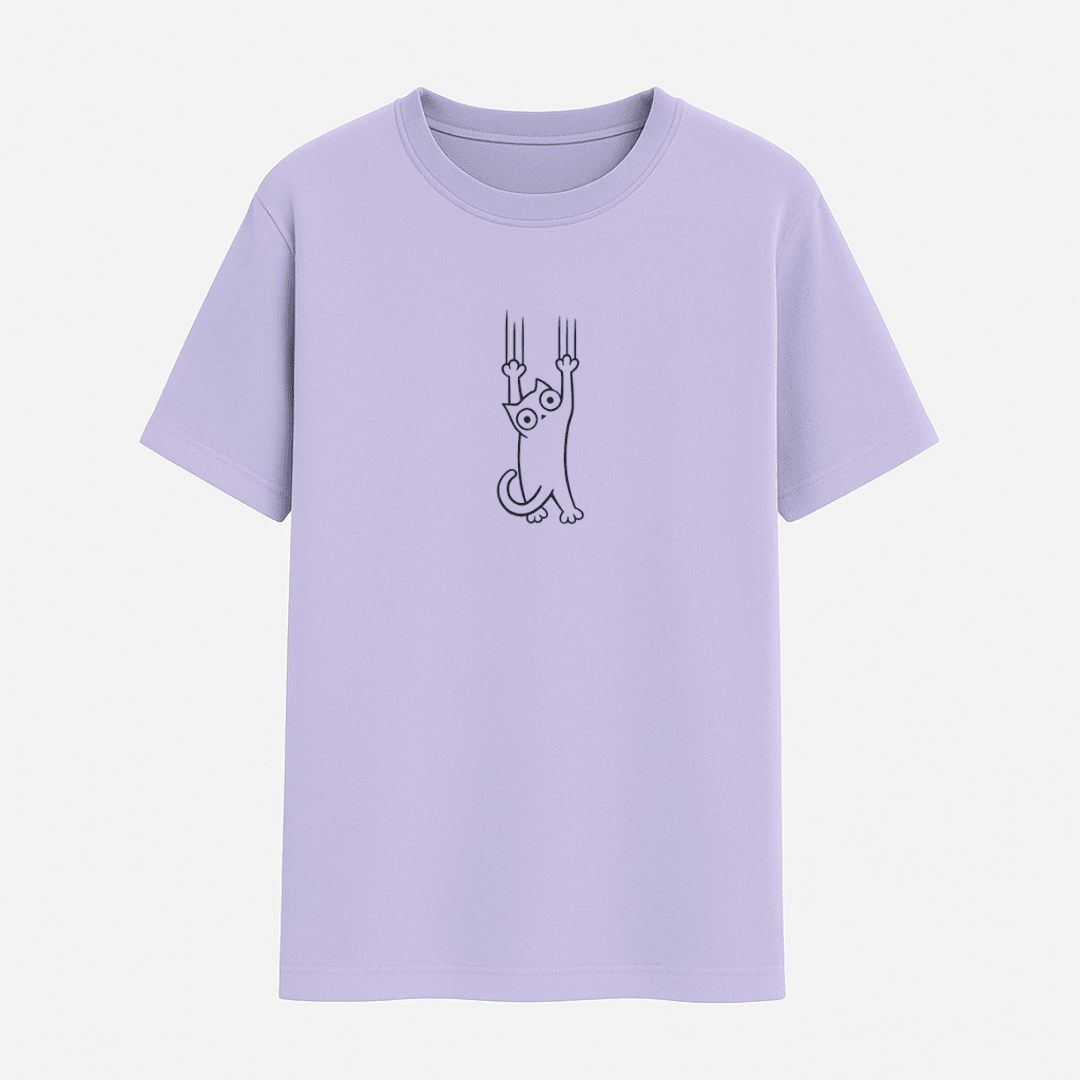 Lavender t-shirt with a small graphic on a light gray background wordsarmor