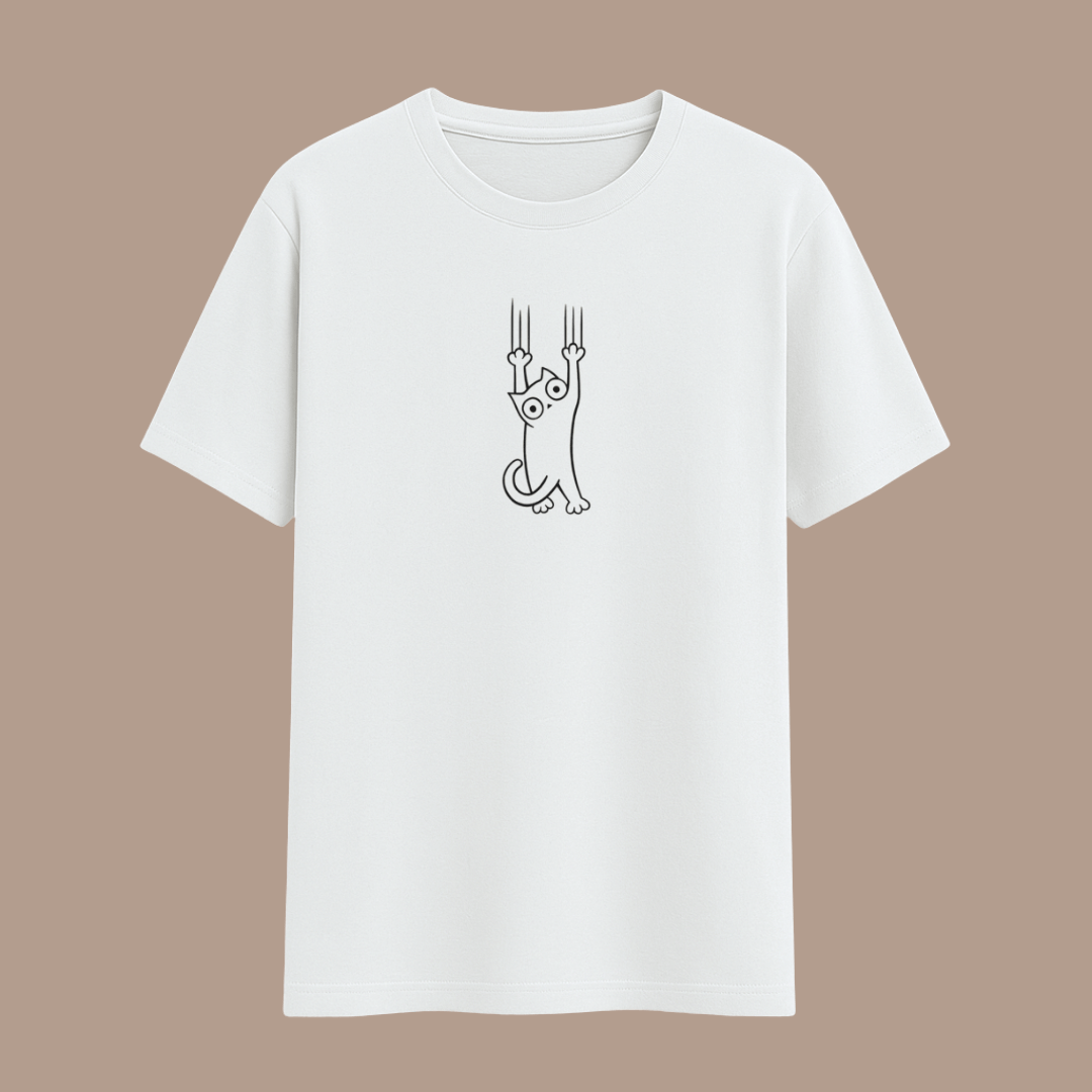 White t-shirt with a small graphic on a brown background wordsarmor