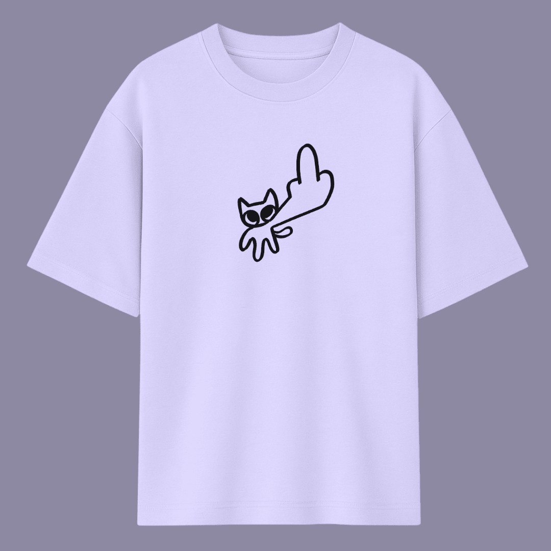 lavender t-shirt with black graphic design on a gray background wordsarmor