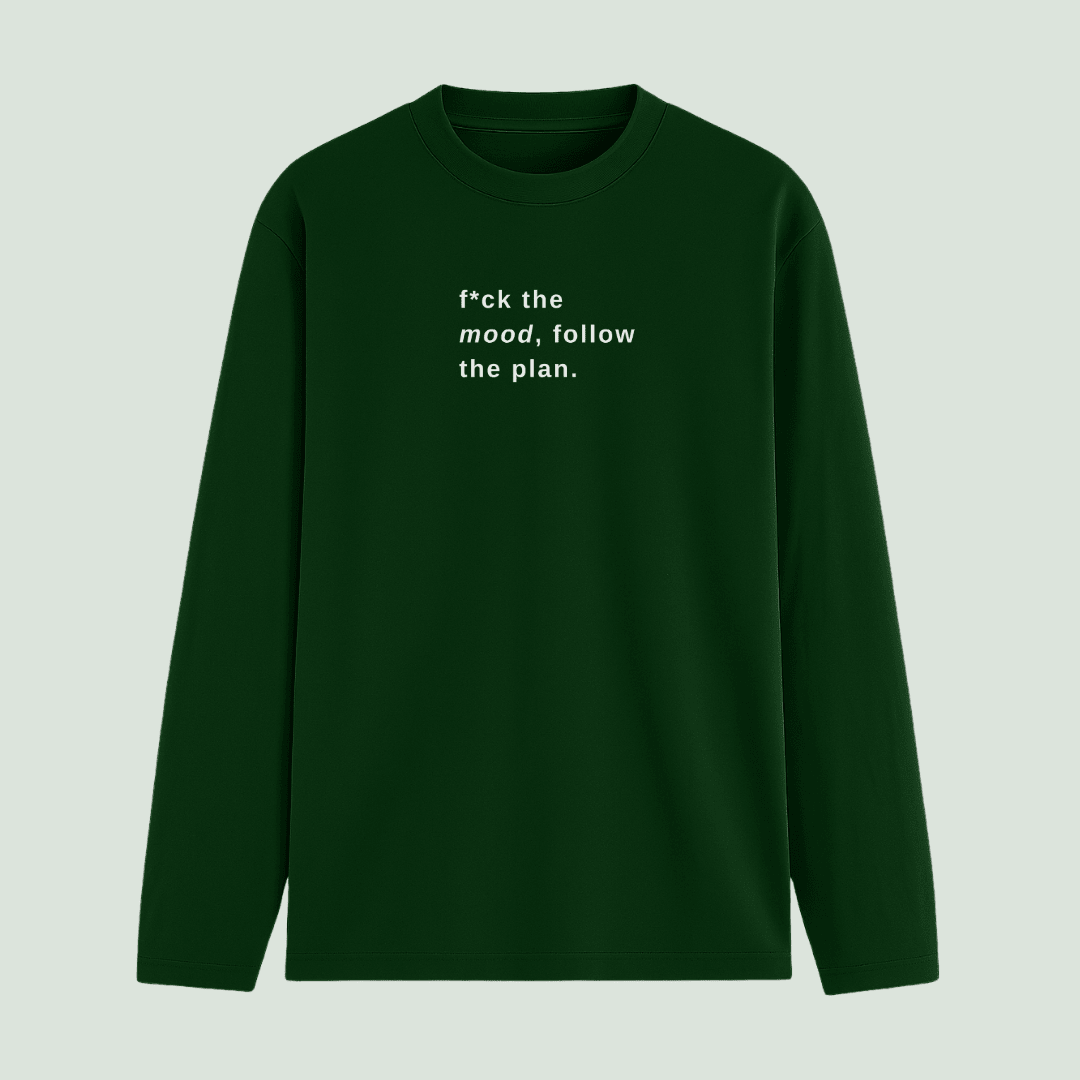 Green long-sleeve shirt with text on a light gray background wordsarmor