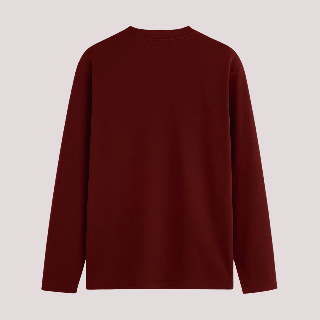 Maroon long-sleeve shirt on a light gray background wordsarmor