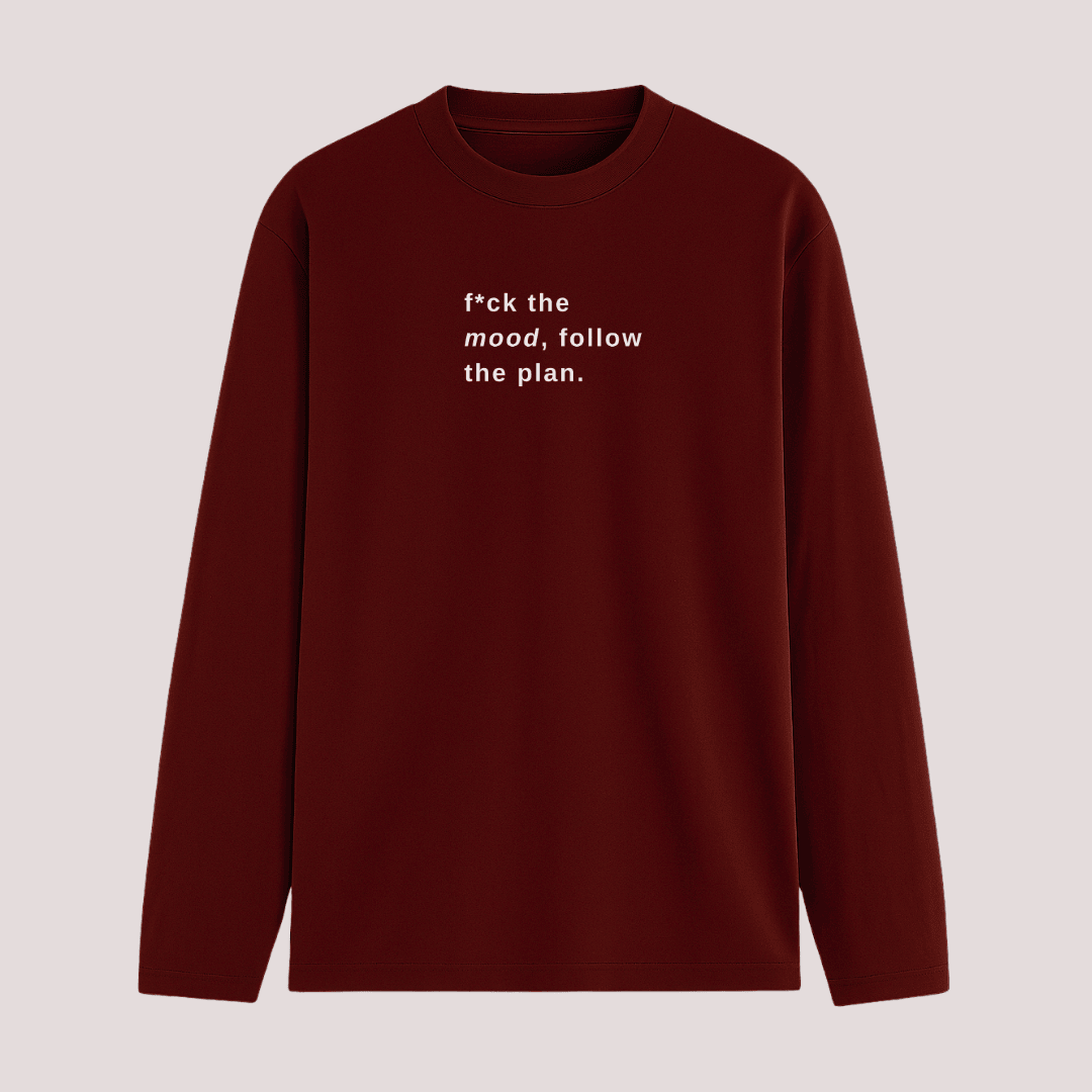 Maroon long-sleeve shirt with text on a light gray background wordsarmor