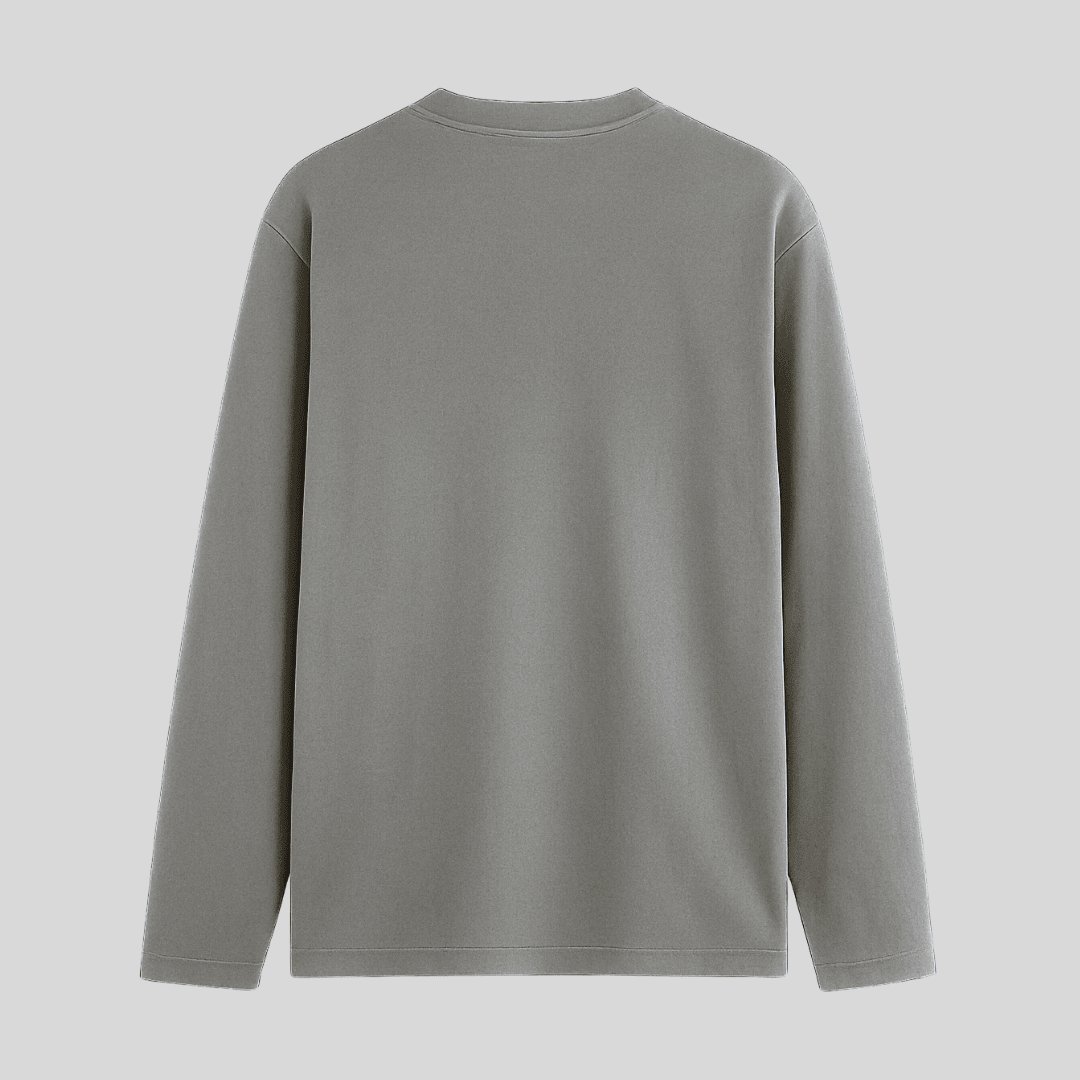 Grey Melange Solid Full Sleeve T-Shirt Back View - Words Armor