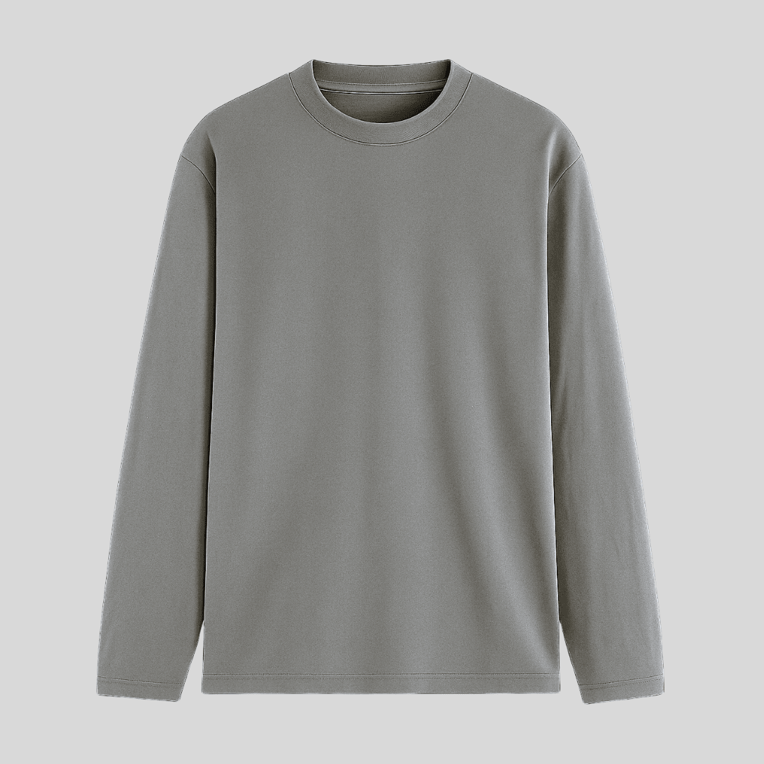 Grey Melange Solid Full Sleeve T-Shirt Front View - Words Armor