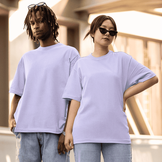 Unisex model wearing lavender oversized tshirt – minimal solid tshirt for men and women by Words Armor