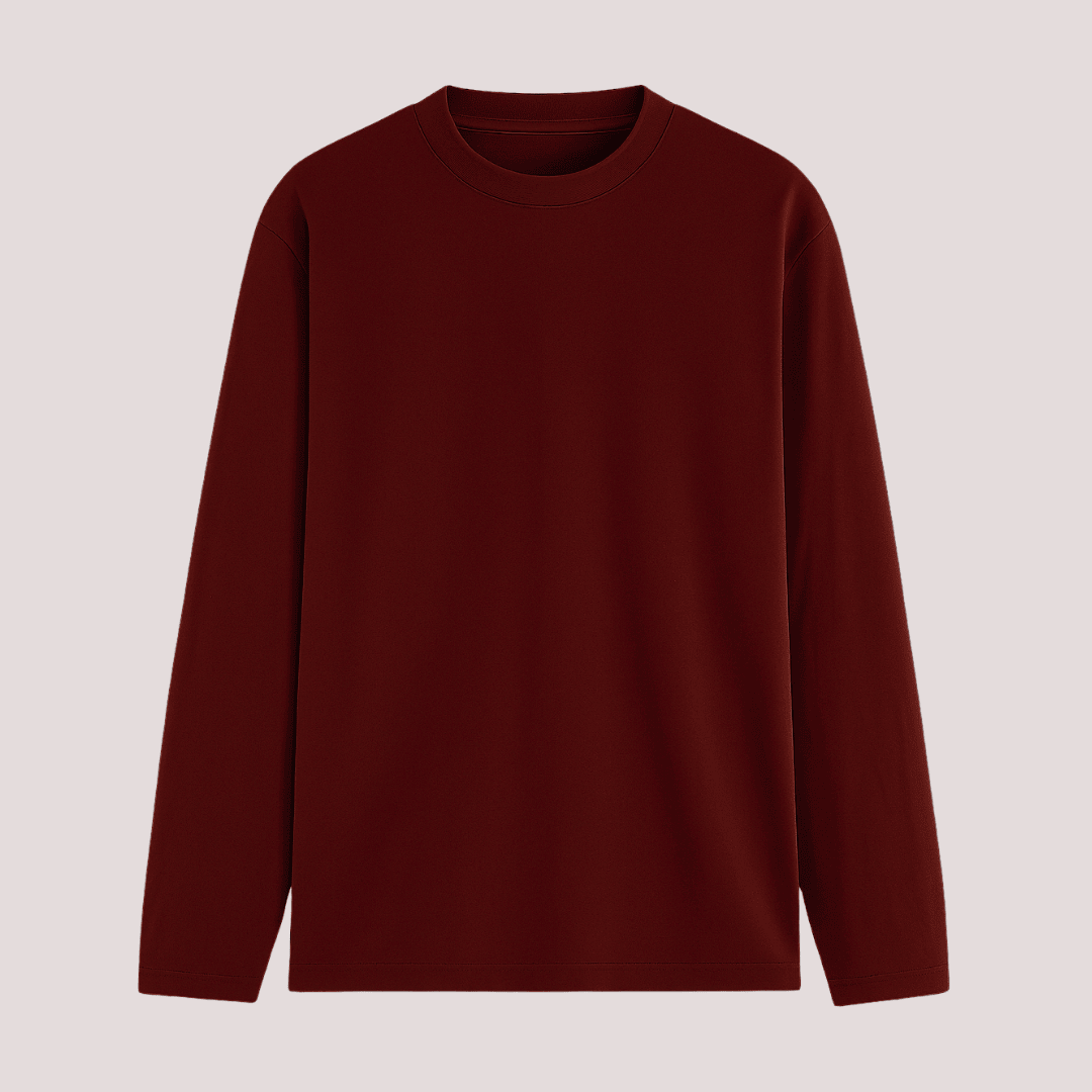 Maroon Solid Full Sleeve T-Shirt Front View - Words Armor