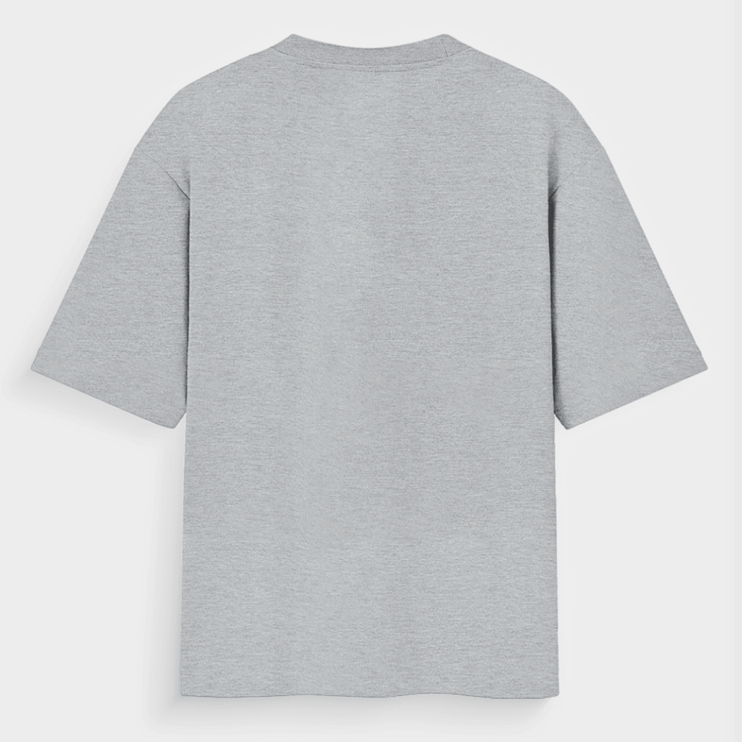Solid melange grey cotton t-shirt with no print – back side