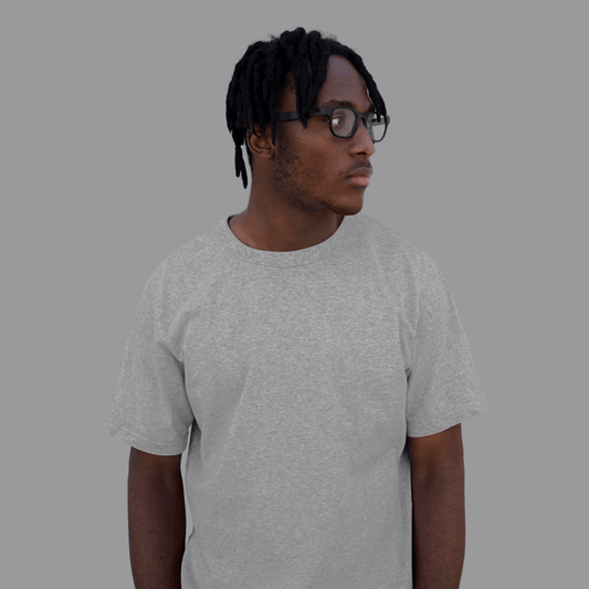 Oversized melange grey t-shirt worn by male and female model