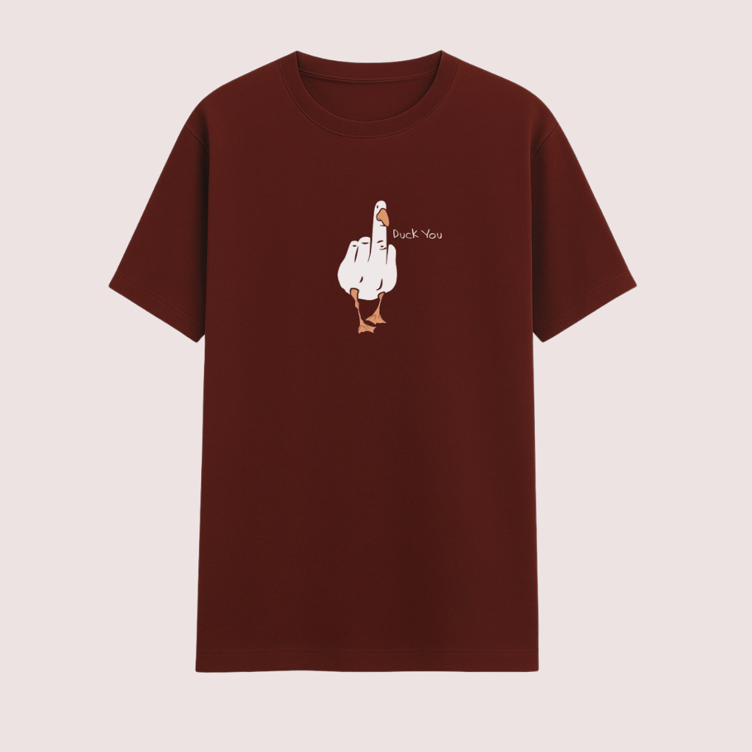 Maroon meme t-shirt with a graphic design on a beige background wordsarmor