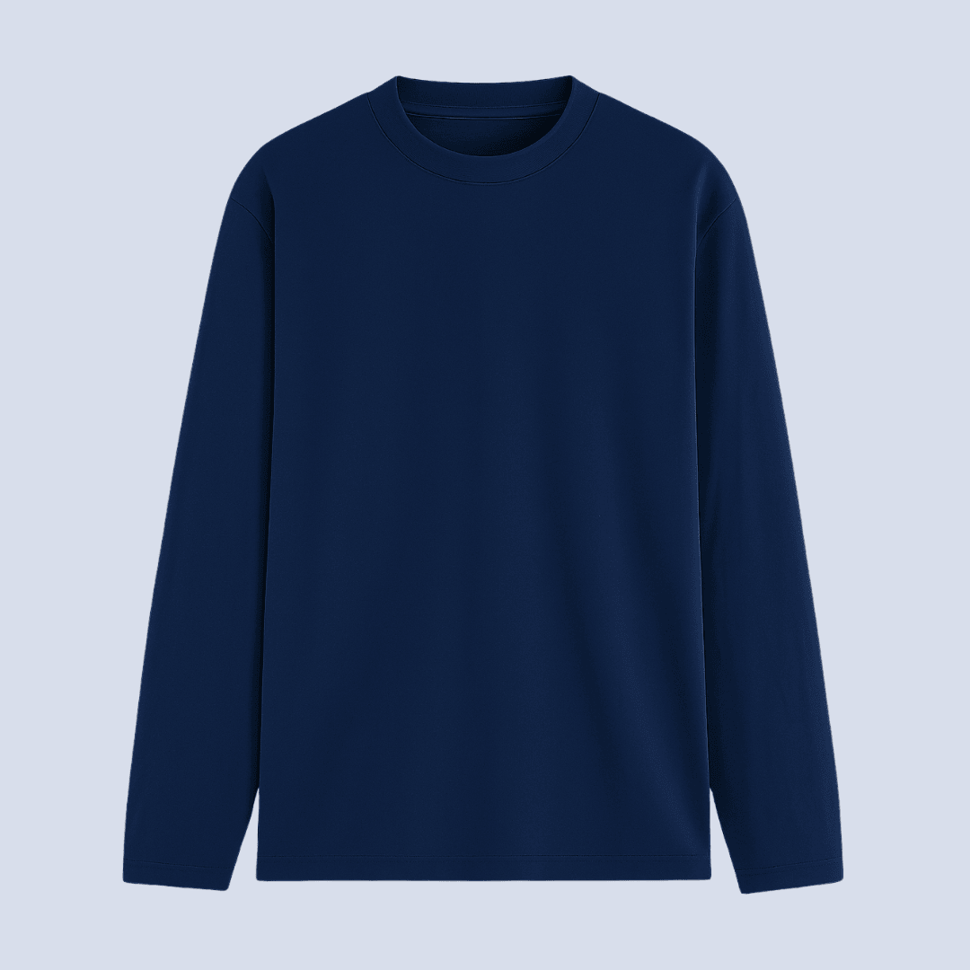 Navy Solid Full Sleeve T-Shirt Front View - Words Armor
