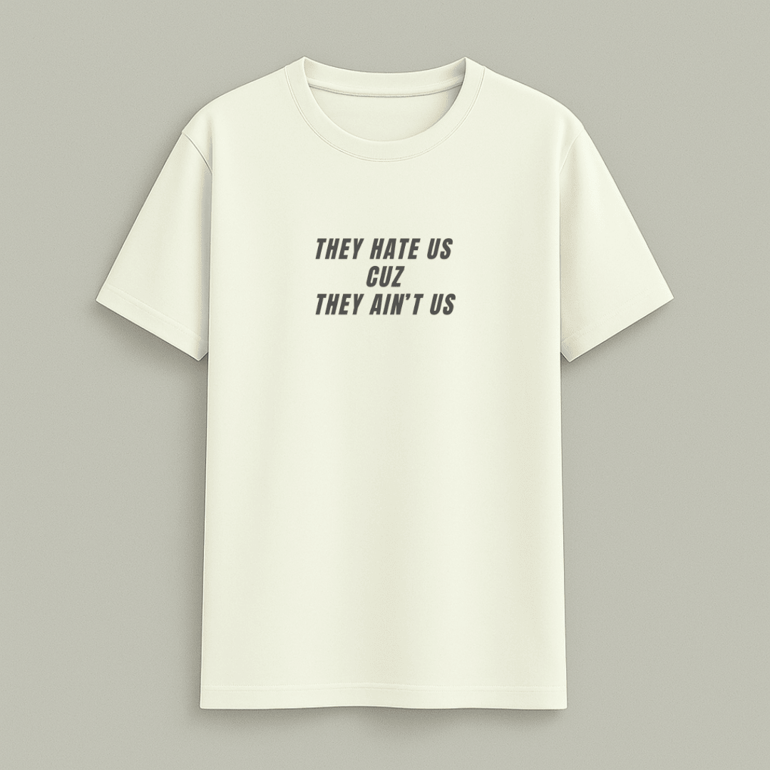 Saying white t-shirt with black text on a gray background wordsarmor