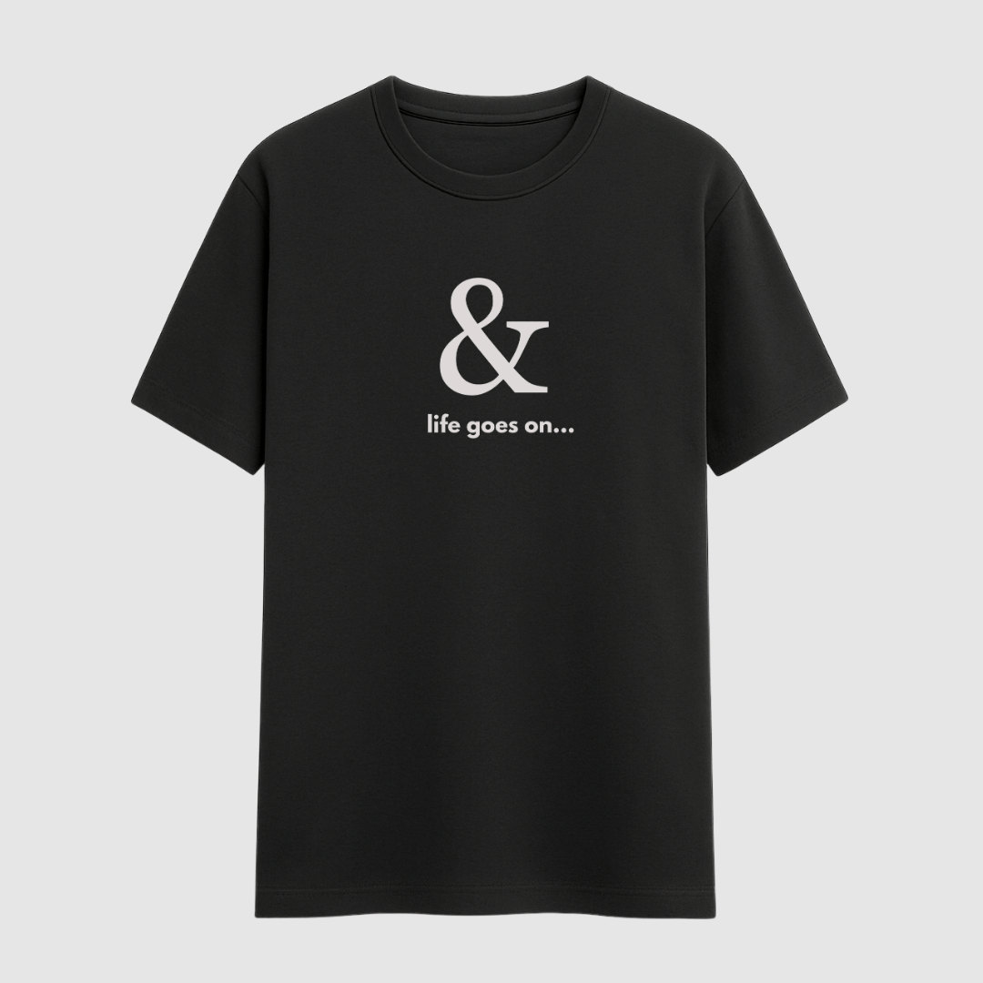 Black t-shirt with white text and symbol on a light gray background wordsarmor
