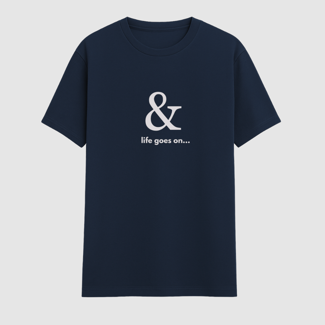 Navy blue t-shirt with white text and symbol on a light gray background wordsarmor