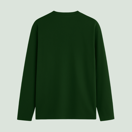 Bottle green long-sleeve shirt on a light gray background wordsarmor