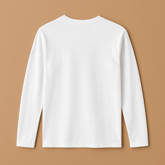 White long-sleeve shirt on a brown background wordsarmor