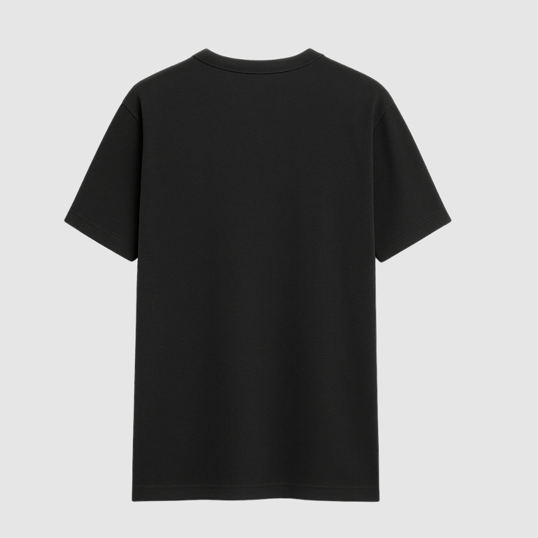 Black t-shirt on a light gray background wordsarmor.