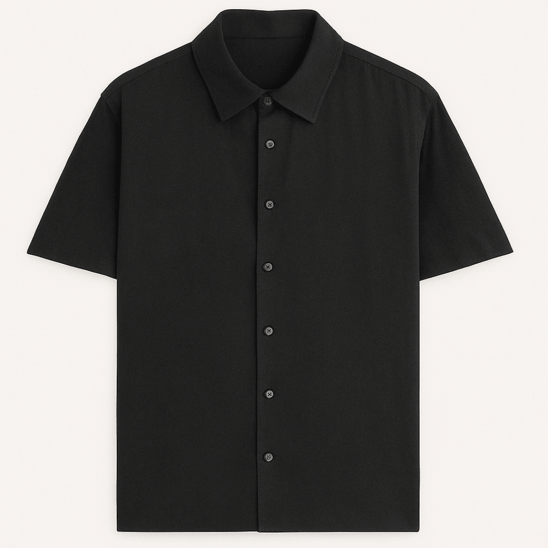 Oversized unisex black shirt – front button-up design – half sleeves – Words Armor
