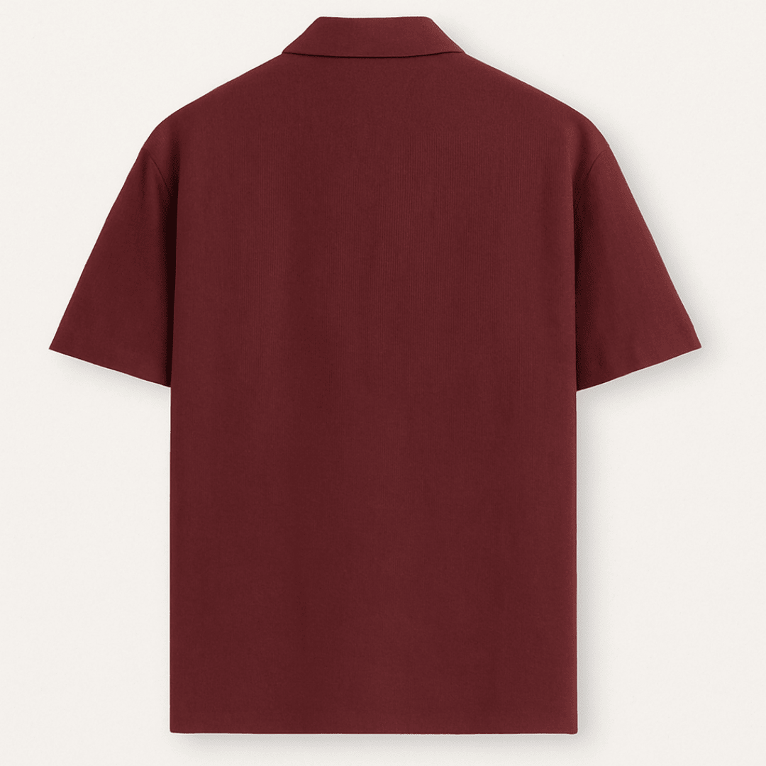 Plain maroon oversized shirt – unisex relaxed back view – cotton texture – Words Armor