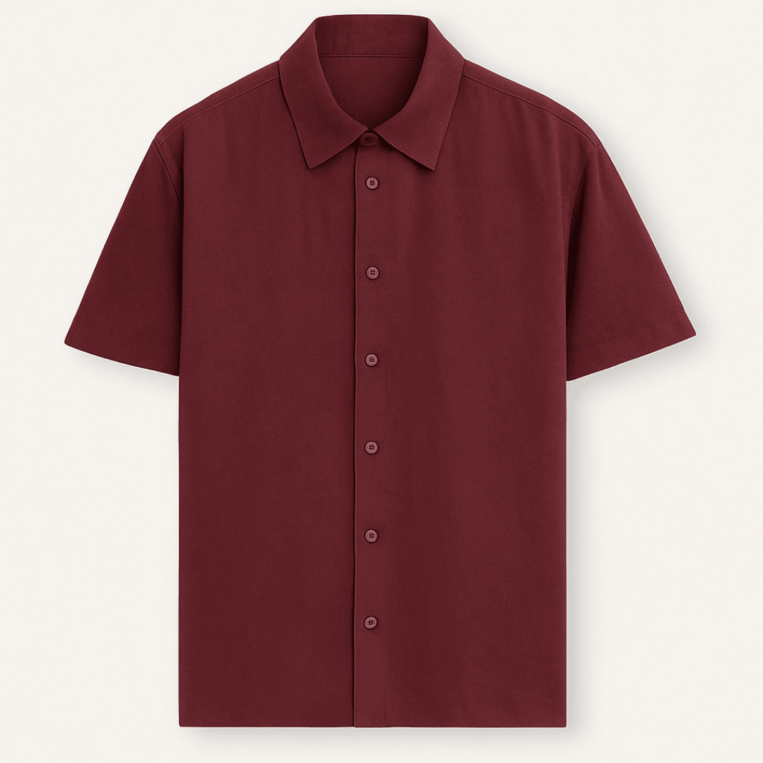 Maroon unisex oversized half sleeve shirt – front button-up view – Words Armor