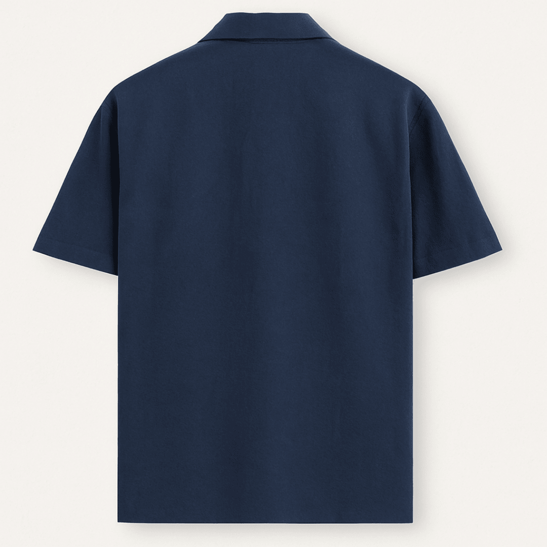 Navy blue oversized shirt – back view – unisex cotton fabric – Words Armor