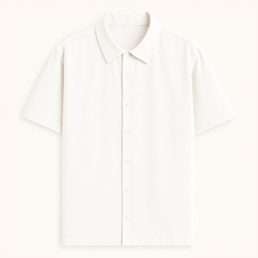 Oversized unisex white half sleeve shirt – front button-down view – relaxed fit – Words Armor