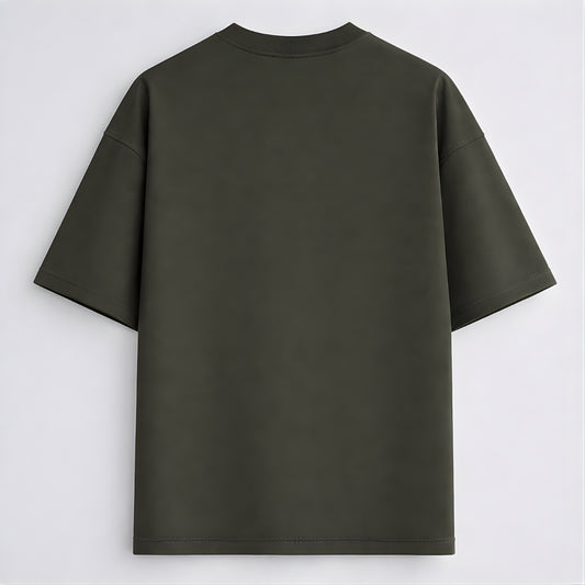 Words Armor solid plain olive oversized t shirt back view for men and women