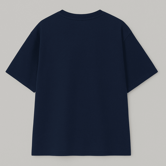 Navy blue t-shirt on a light gray background wordsarmor