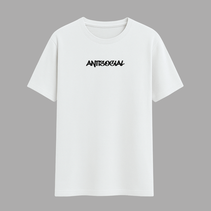 Antisocial white t-shirt for men and women by Words Armor