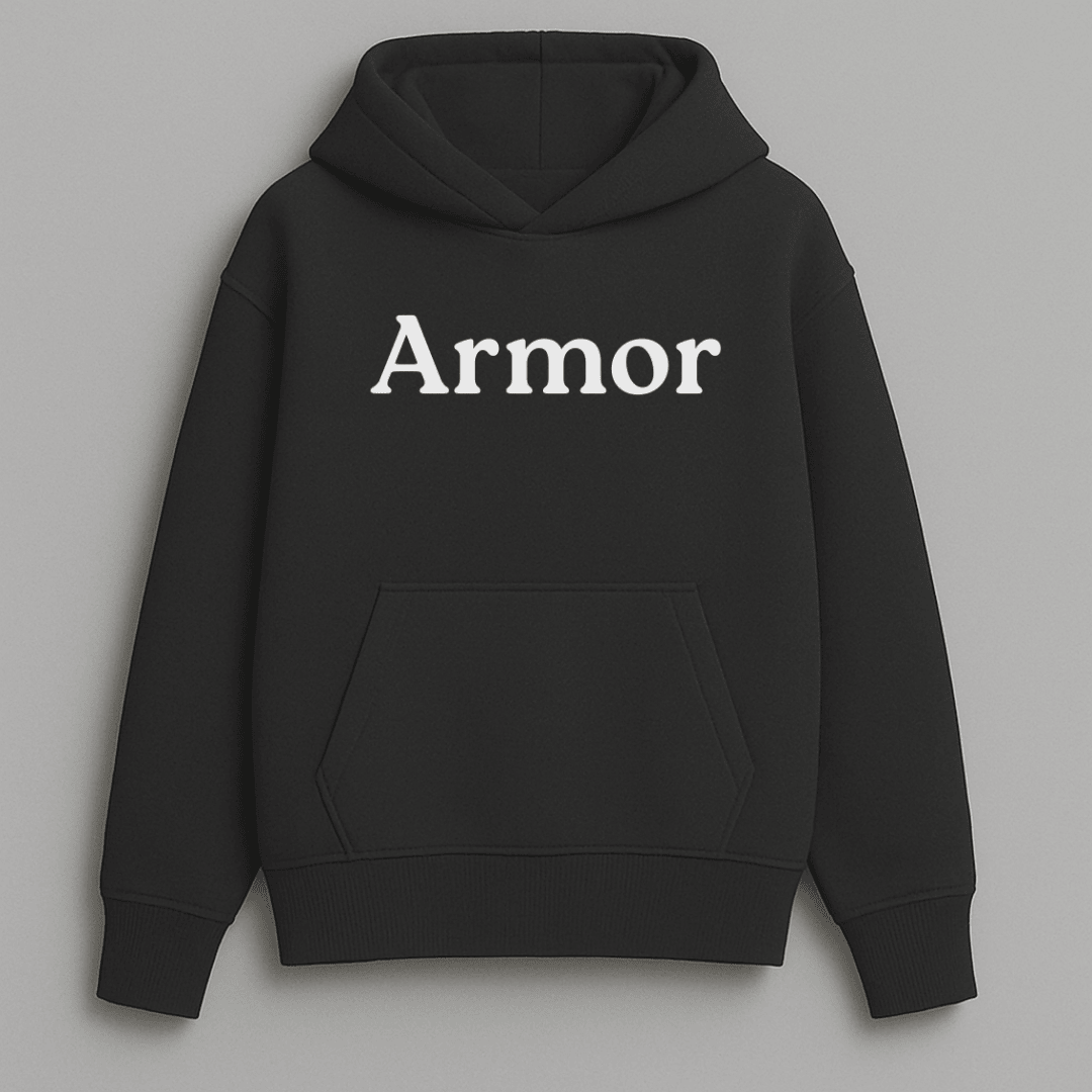 black armor oversized hoodie front and back view