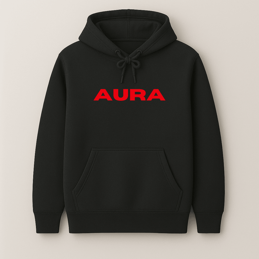 AURA black printed hoodie by Words Armor for men and women with bold graphic design