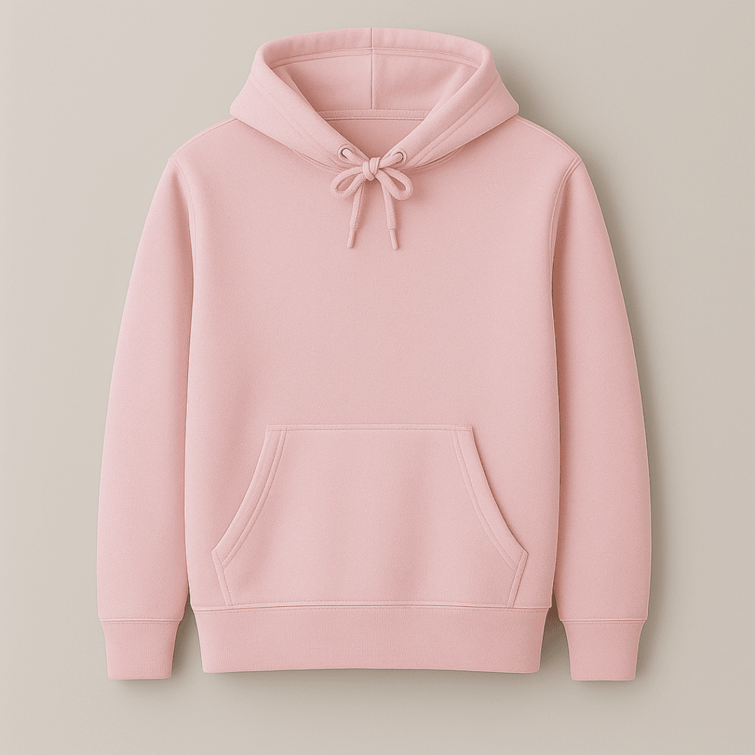 Baby pink solid plain hoodie for men and women – cozy insulated winter wear, soft cotton feel
