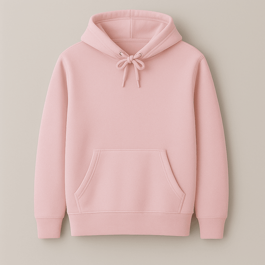 Baby pink solid plain hoodie for men and women – cozy insulated winter wear, soft cotton feel