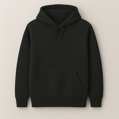 Black solid plain hoodie for men and women – cozy insulated cotton winter wear, soft and warm texture