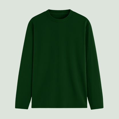 Bottle Green Full Sleeve Solid T-Shirt Front View - Words Armor