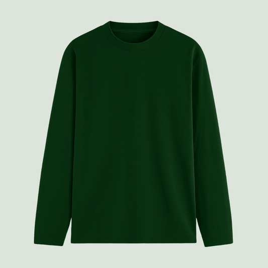 Bottle Green Full Sleeve Solid T-Shirt Front View - Words Armor