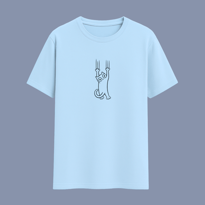 Light blue t-shirt with a small graphic on a solid background wordsarmor