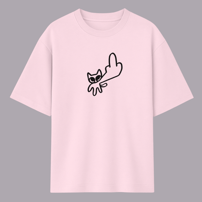 Baby Pink t-shirt with a black cat graphic on a gray background wordsarmor