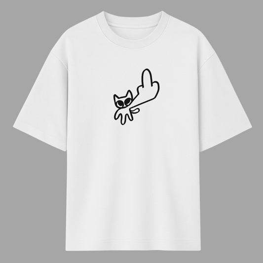 White t-shirt with black graphic design on a gray background wordsarmor