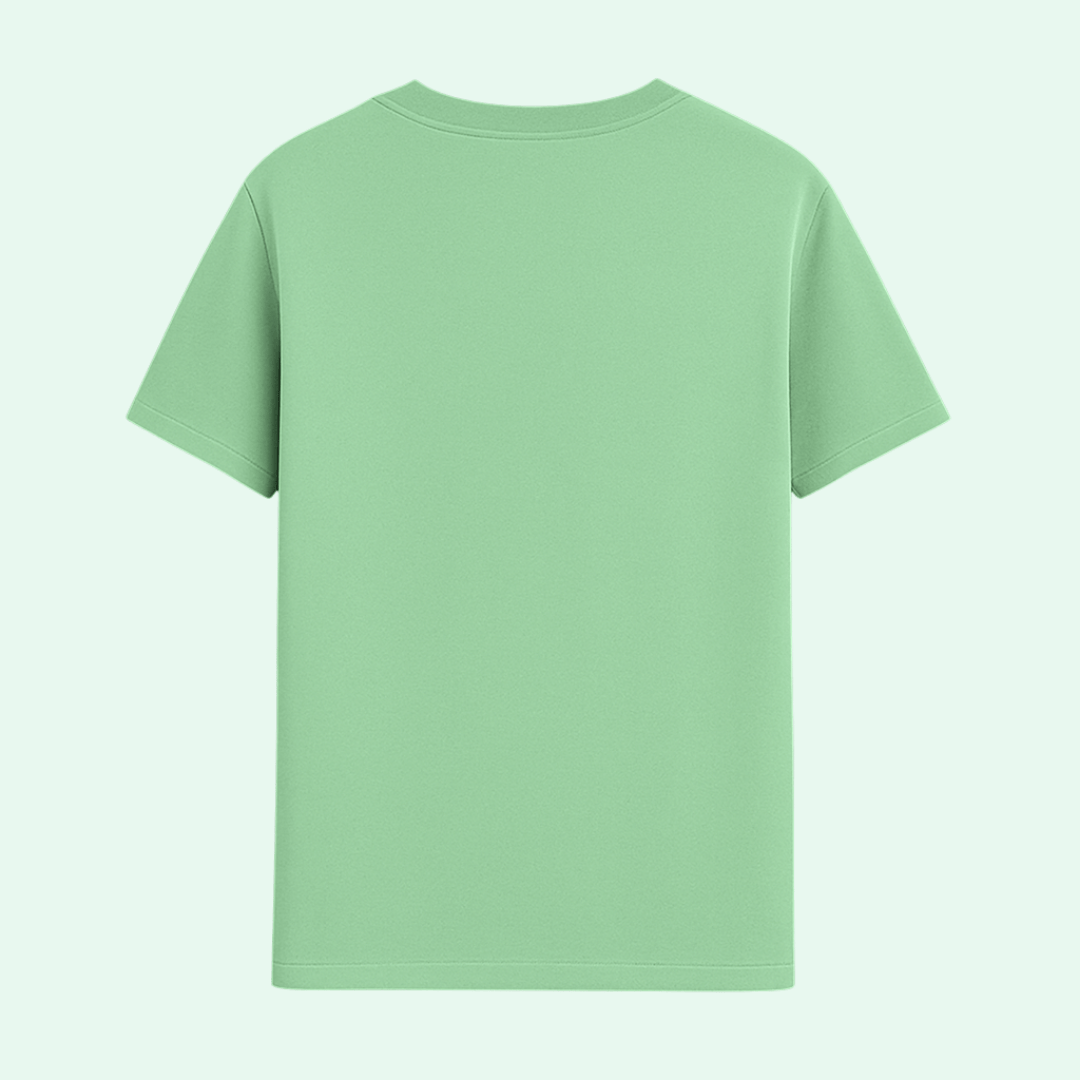 Cataholic Cat Lovers T-Shirt in mint jade green colour with small, minimal cat illustration on chest area.