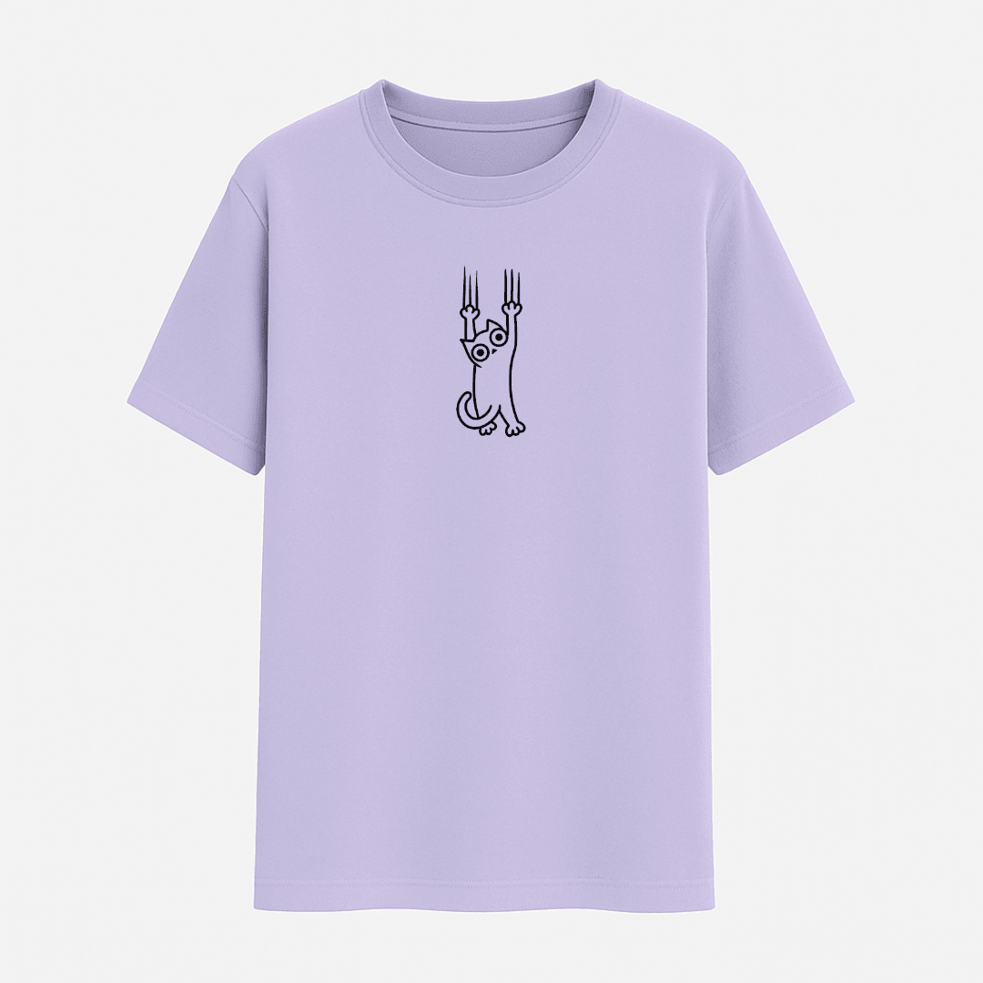 Cataholic Cat Lovers T-Shirt in lavender tone featuring a minimal adorable cat print for Catholic cat lovers.