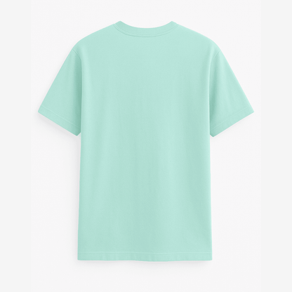 Cataholic Cat Lovers T-Shirt in mint jade green colour with small, minimal cat illustration on chest area.