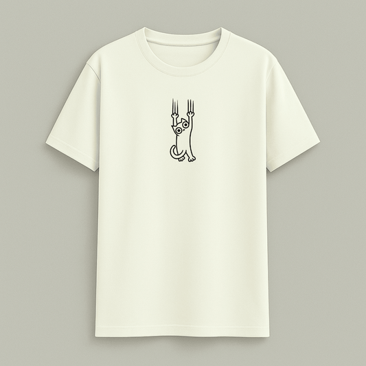 Cataholic Cat Lovers T-Shirt in off white colour featuring a minimal cute cat print for cat lovers.