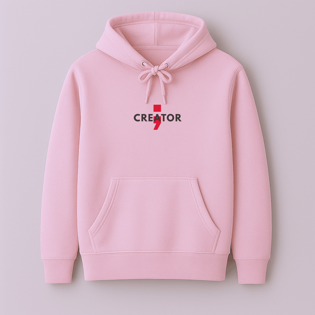 Creator quote graphic hoodie for men and women in white, melange grey, lavender and baby pink by Words Armor