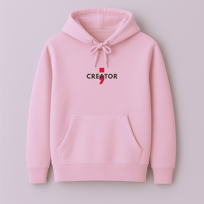 Creator quote graphic hoodie for men and women in white, melange grey, lavender and baby pink by Words Armor