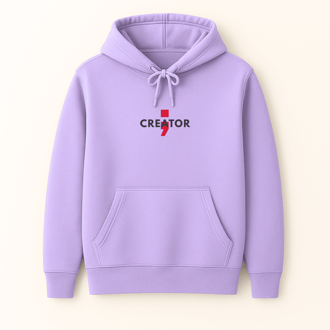 Creator quote graphic hoodie for men and women in white, melange grey, lavender and baby pink by Words Armor