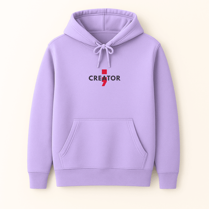 Creator quote graphic hoodie for men and women in white, melange grey, lavender and baby pink by Words Armor